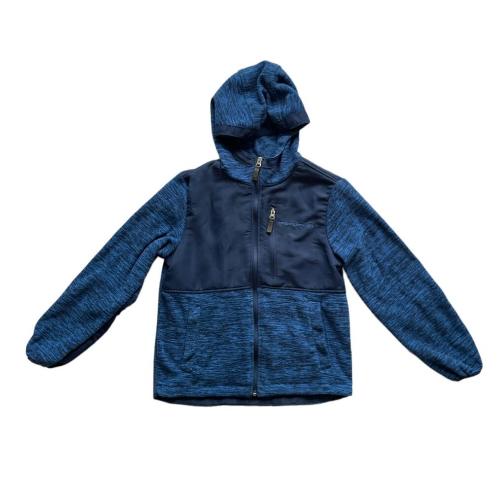 Free Country Boys Hooded Jacket Size L (10/12) Blue Polyester Blend Full-Zip